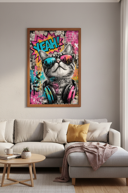Cool Cat Street Art | Neon Graffiti Pop Art Poster, Teen Room &amp; Dorm Decor