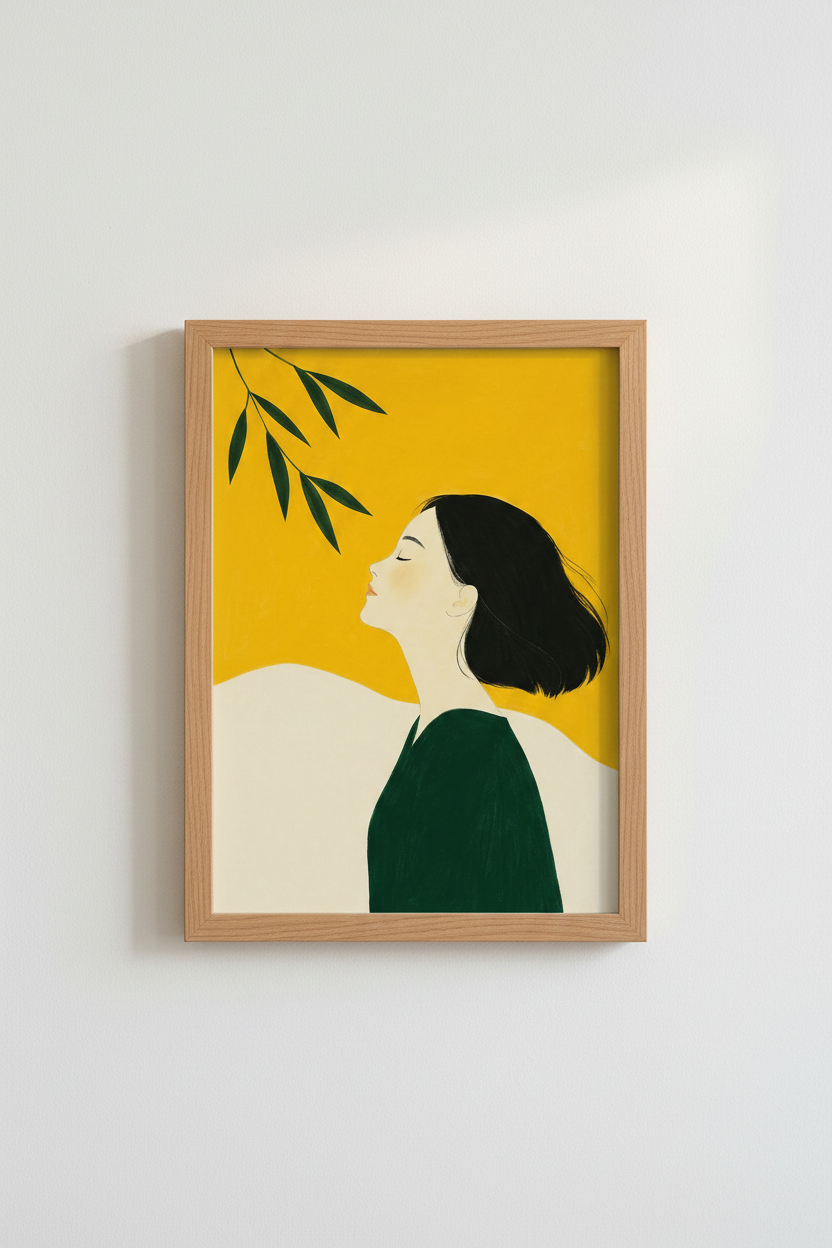 Boho Wall Art Print | Yellow Portrait, Modern Living Room Decor, Botanical Accent