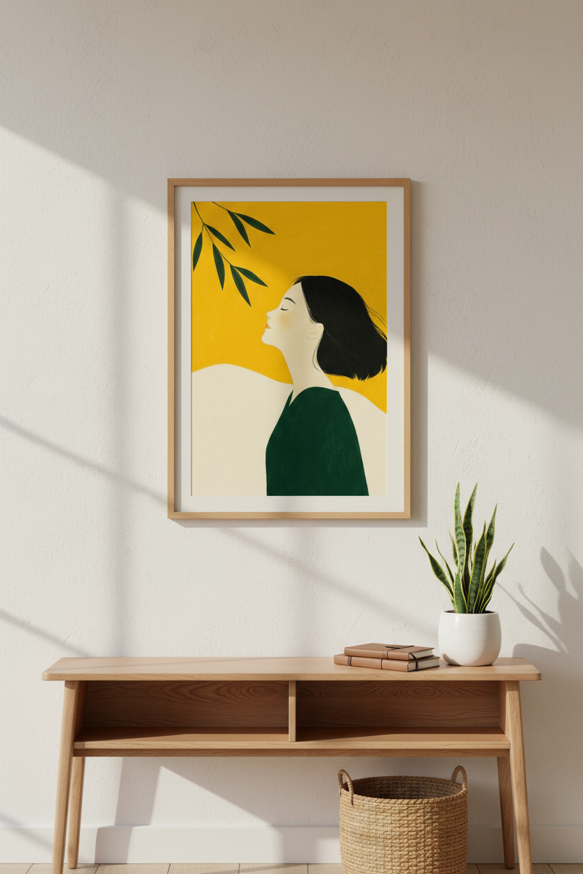 Boho Wall Art Print | Yellow Portrait, Modern Living Room Decor, Botanical Accent