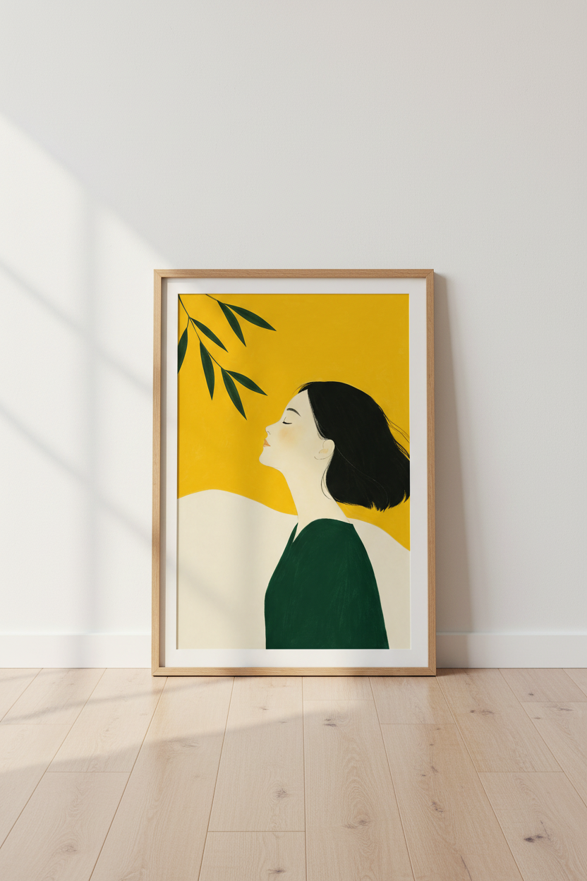 Boho Wall Art Print | Yellow Portrait, Modern Living Room Decor, Botanical Accent