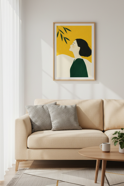 Boho Wall Art Print | Yellow Portrait, Modern Living Room Decor, Botanical Accent