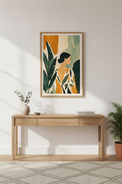 Boho wall art print | warm earthy tones living room decor | sunset accents poster