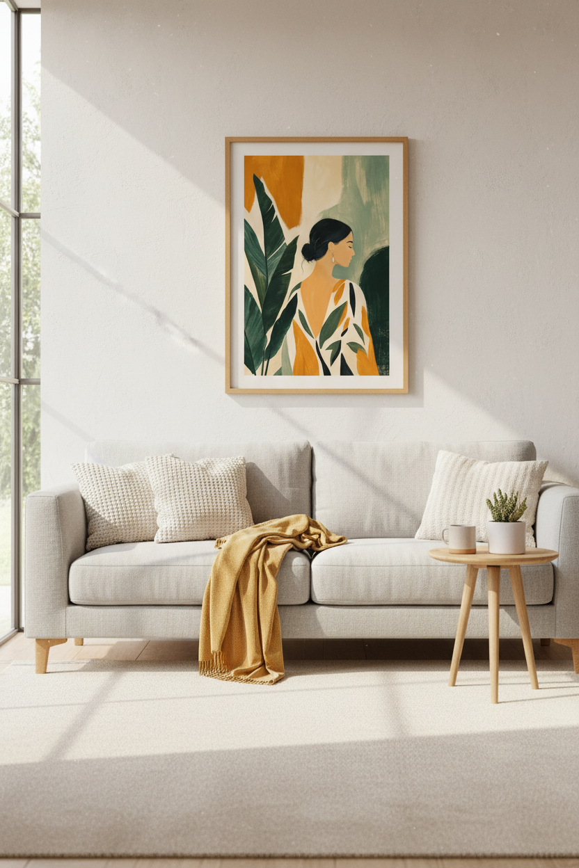 Boho wall art print | warm earthy tones living room decor | sunset accents poster