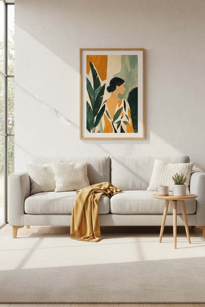 Boho wall art print | warm earthy tones living room decor | sunset accents poster