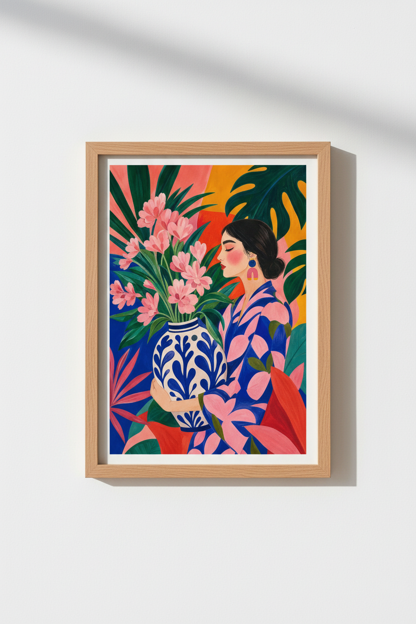 Boho wall art print | Tropical floral portrait | Living Room Decor Poster