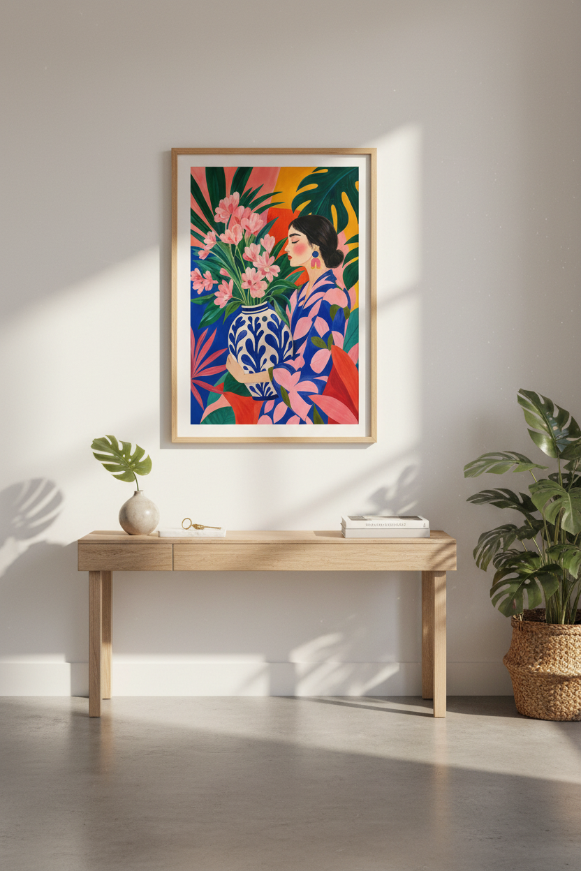 Boho wall art print | Tropical floral portrait | Living Room Decor Poster