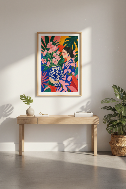 Boho wall art print | Tropical floral portrait | Living Room Decor Poster