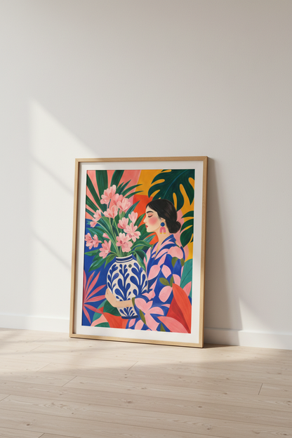 Boho wall art print | Tropical floral portrait | Living Room Decor Poster