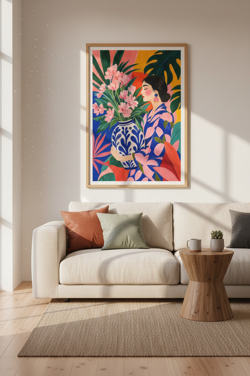 Boho wall art print | Tropical floral portrait | Living Room Decor Poster