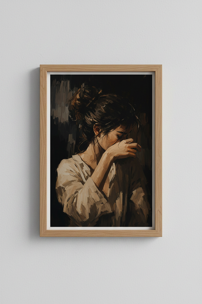 Moody Woman Portrait Wall Art | Dark Impasto Oil Painting, Bedroom Decor