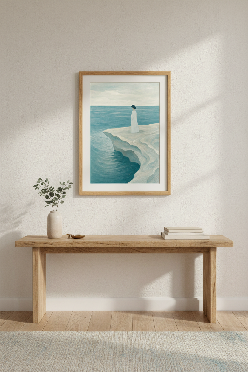 Minimalist Soft Seascape Wall Art Print | Living Room Decor | Calm Ocean Poster