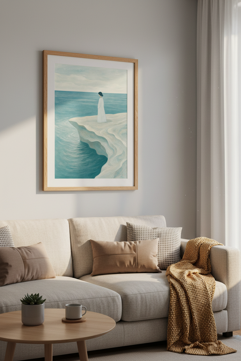 Minimalist Soft Seascape Wall Art Print | Living Room Decor | Calm Ocean Poster