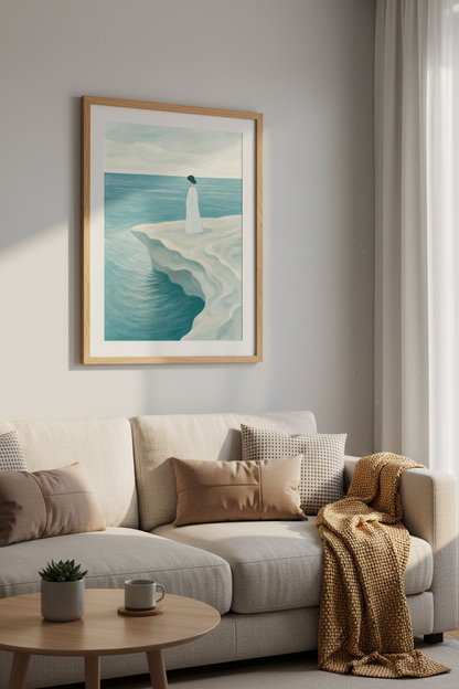 Minimalist Soft Seascape Wall Art Print | Living Room Decor | Calm Ocean Poster