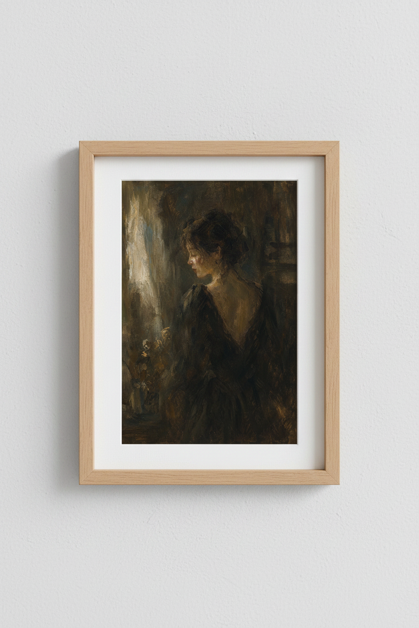 moody figure art | Oil-inspired, muted browns | Living room decor