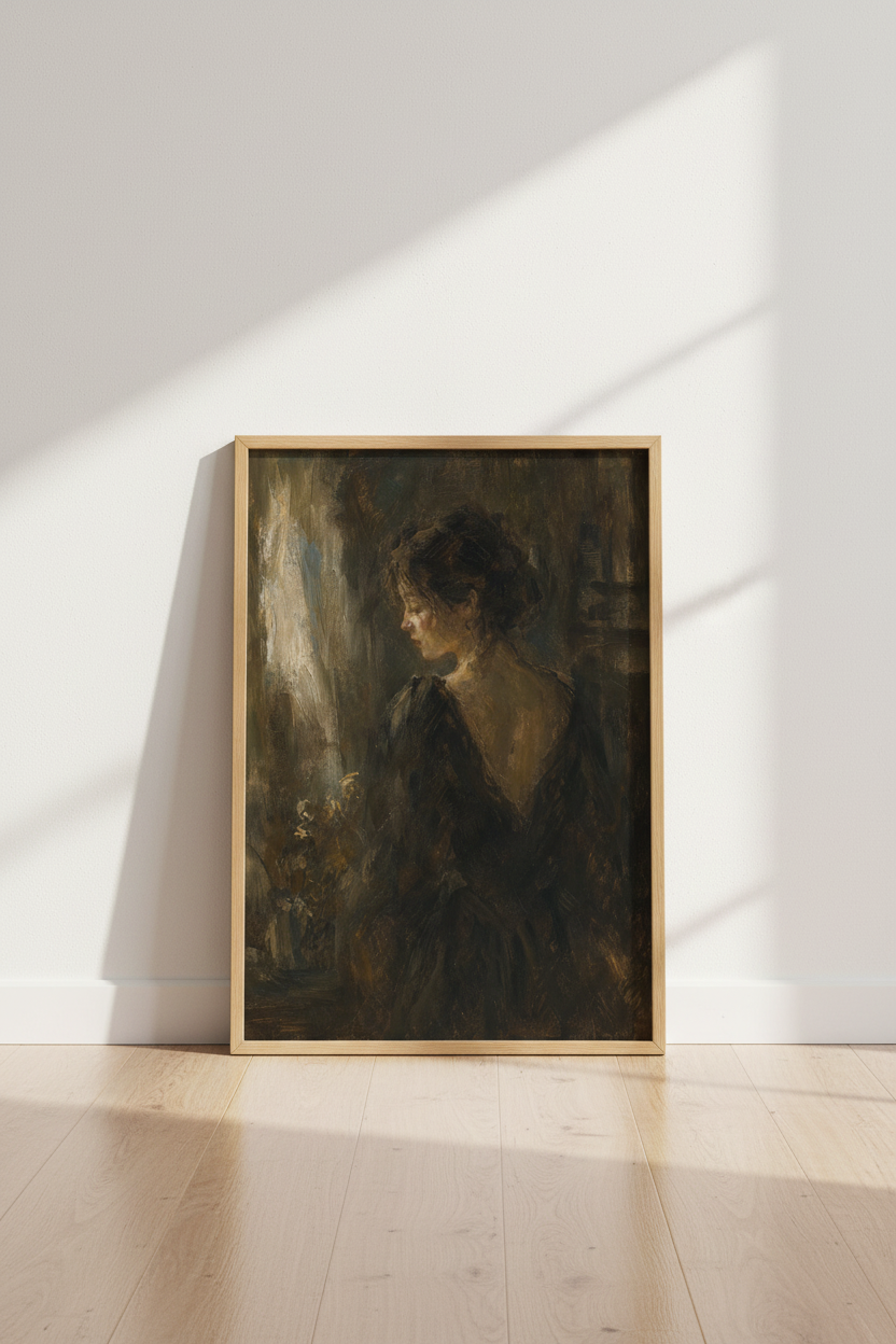 moody figure art | Oil-inspired, muted browns | Living room decor
