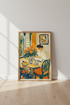 Woman Reading at Table Art | Impressionist Orange Flower Print, Kitchen Poster