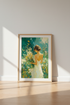 Impressionist Woman with Flowers Wall Art | Teal and Gold Decor | Summer Meadow Poster