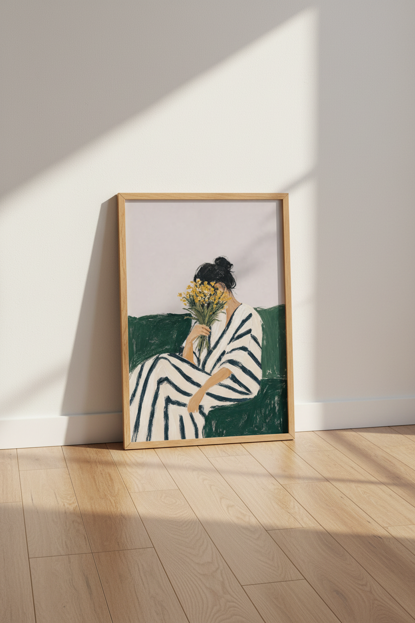 Woman with Flowers Art Print | Striped Decor | Impressionist Poster