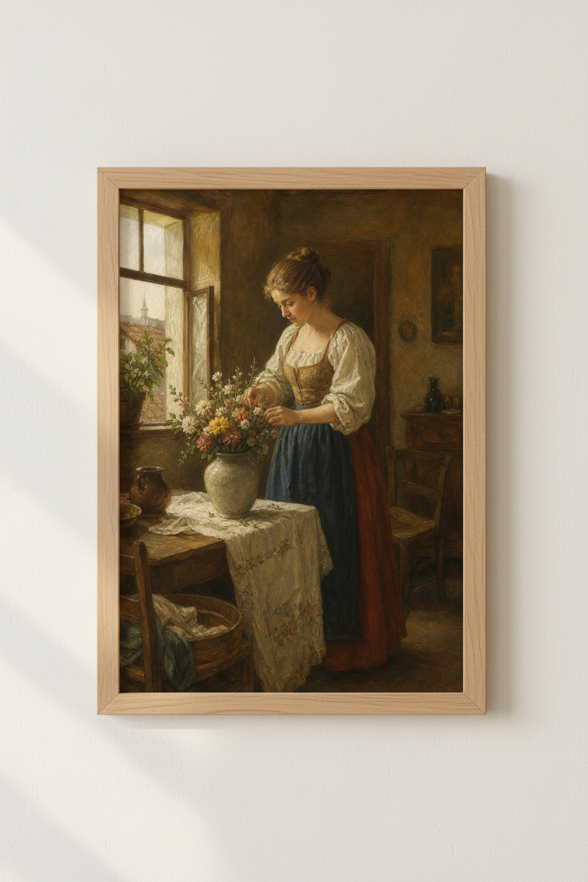 Soft Botanical Scene Wall Art Print | Living Room Decor, Vintage Mood Poster