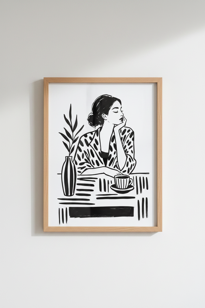 Minimal Illustration Wall Art Print | Modern Living Room Decor | Monochrome Poster