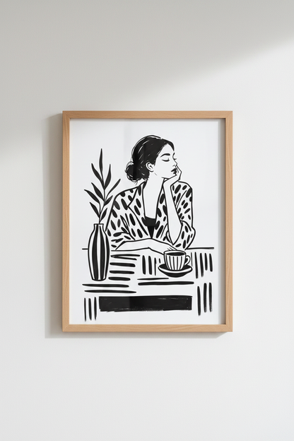 Minimal Illustration Wall Art Print | Modern Living Room Decor | Monochrome Poster