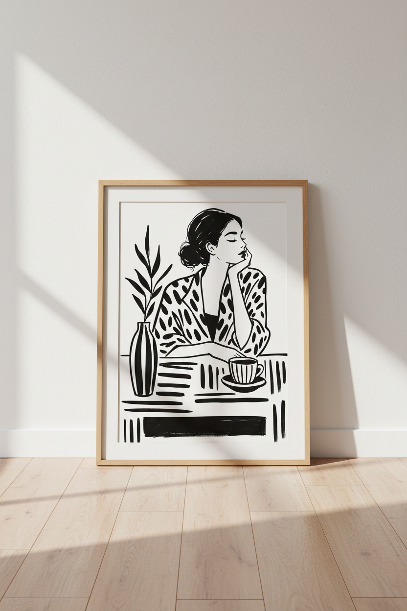 Minimal Illustration Wall Art Print | Modern Living Room Decor | Monochrome Poster