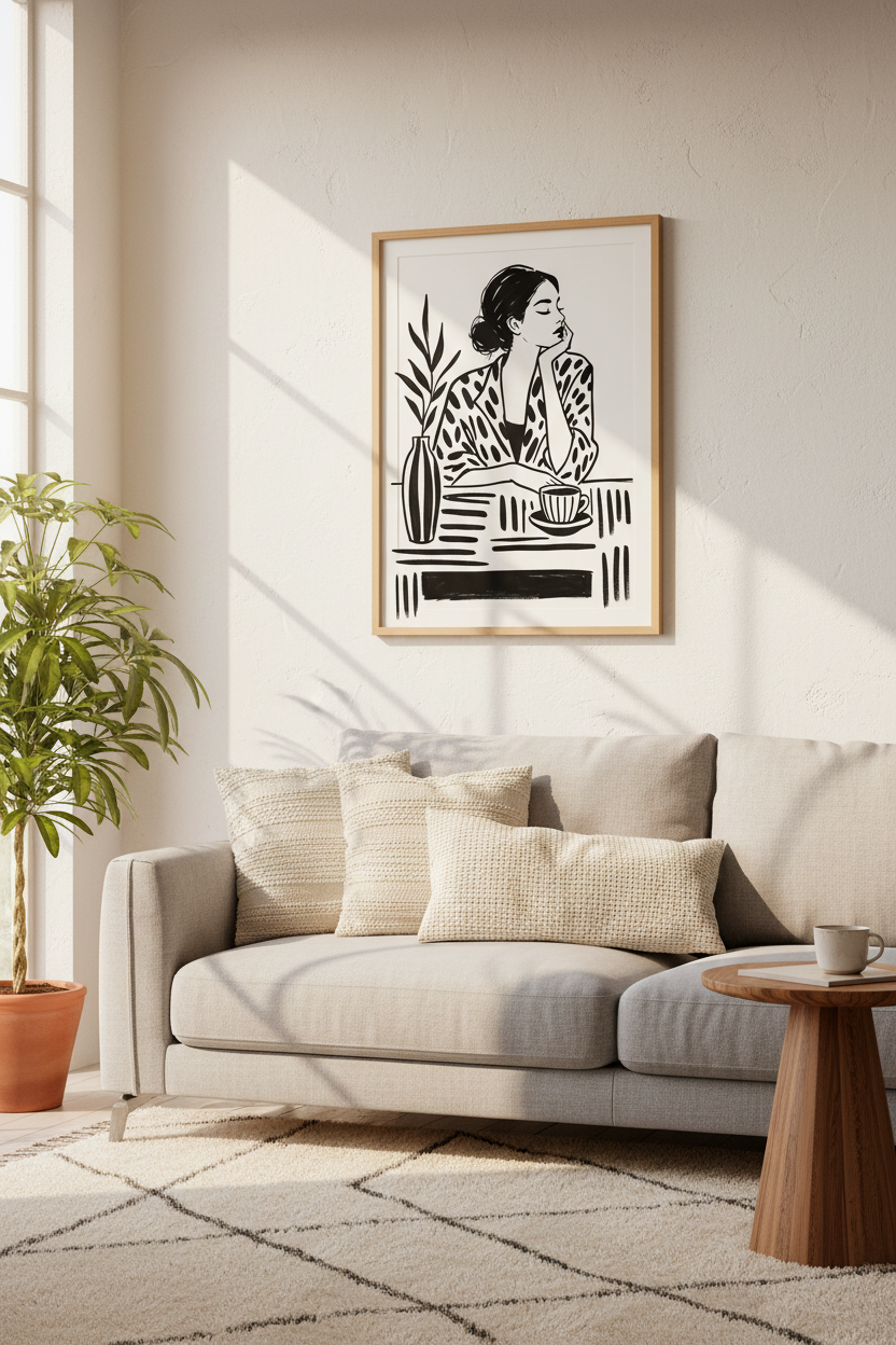 Minimal Illustration Wall Art Print | Modern Living Room Decor | Monochrome Poster