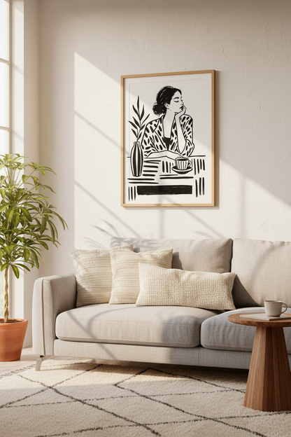 Minimal Illustration Wall Art Print | Modern Living Room Decor | Monochrome Poster
