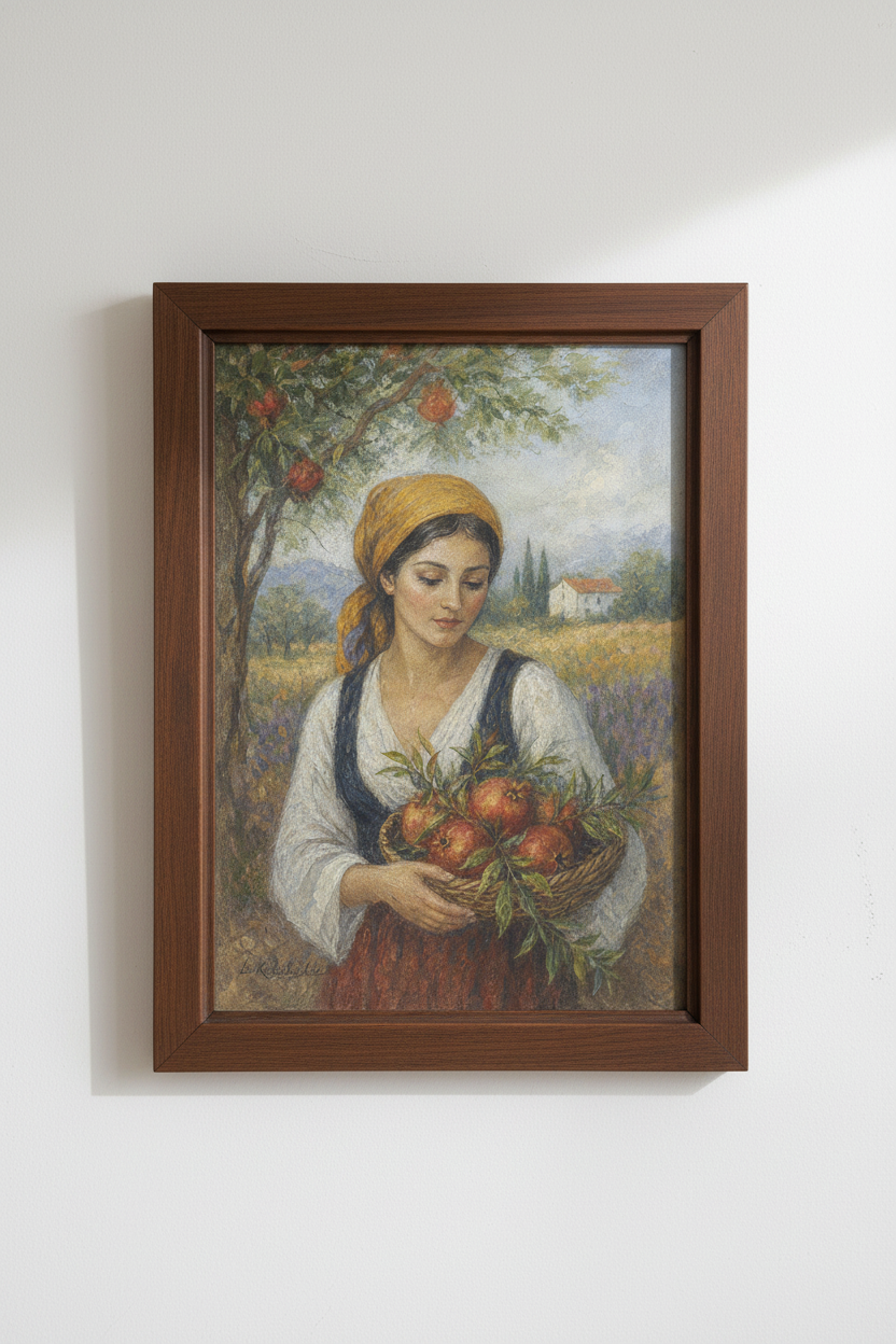 Fruit Basket Art | Impressionist Hues, Rustic Reds | Living Room Decor
