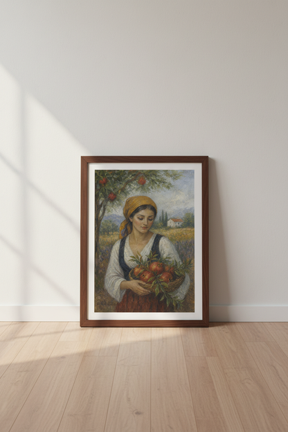 Fruit Basket Art | Impressionist Hues, Rustic Reds | Living Room Decor