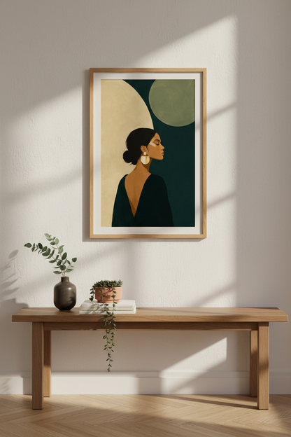 Boho Wall Art Print | Abstract Portrait, Earthy Tones | Living Room Decor Poster