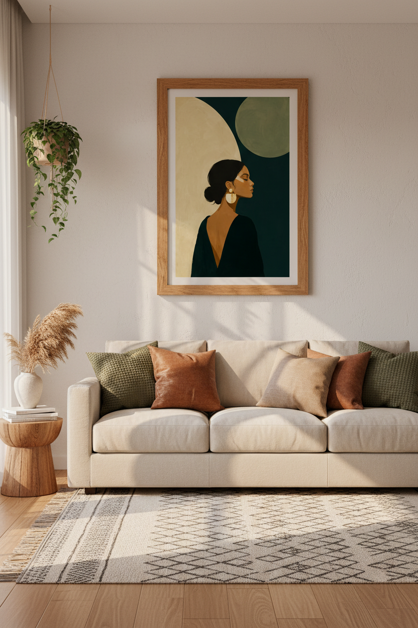Boho Wall Art Print | Abstract Portrait, Earthy Tones | Living Room Decor Poster
