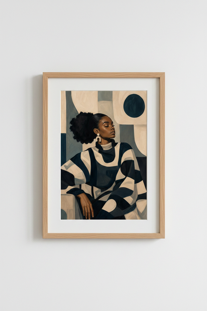 Geometric Portrait | Navy Beige Palette, Living Room Decor