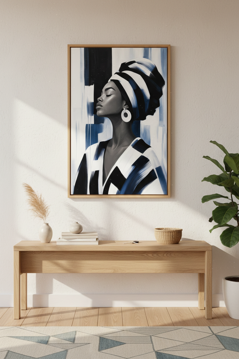 Afrocentric wall art | Monochrome portrait, Living room decor