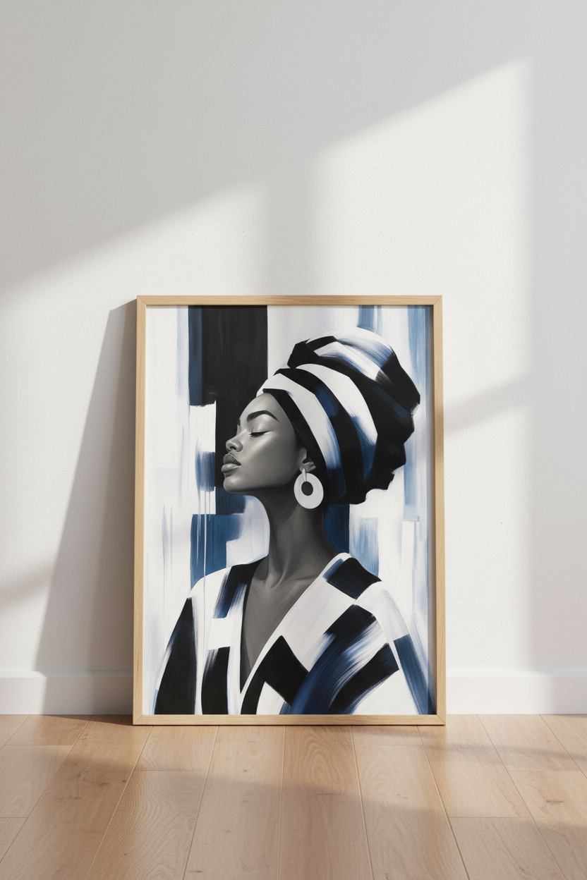 Afrocentric wall art | Monochrome portrait, Living room decor