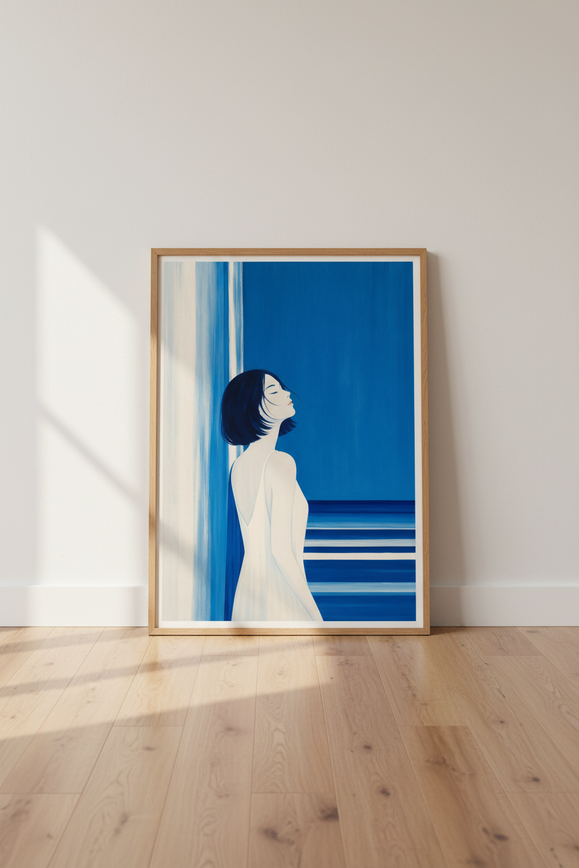 Blue portrait wall art print | Living room decor | Minimalist blue poster