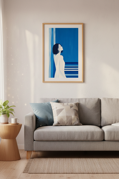 Blue portrait wall art print | Living room decor | Minimalist blue poster