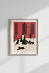 Minimalist Illustration Woman with Cats Wall Art Print | Living Room Decor | Moody Poster