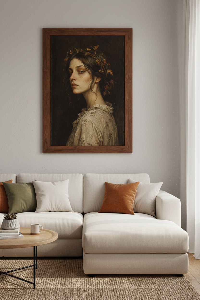 Dark Academia Woman Portrait | Moody Vintage Oil Painting, Gothic Wall Art Print