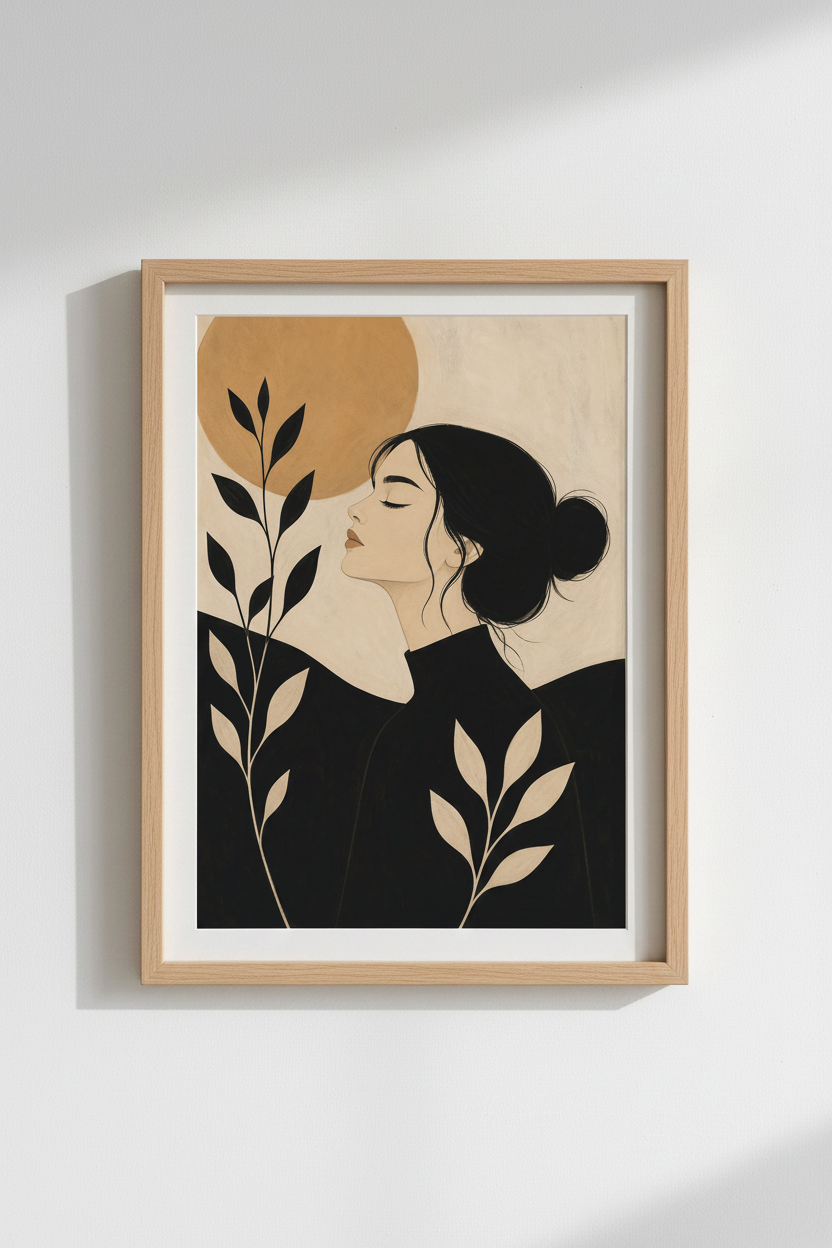 Boho wall art print | Beige tones, modern portrait decor | Living room