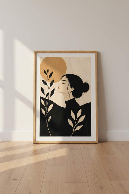 Boho wall art print | Beige tones, modern portrait decor | Living room