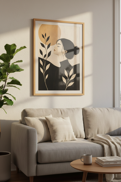 Boho wall art print | Beige tones, modern portrait decor | Living room