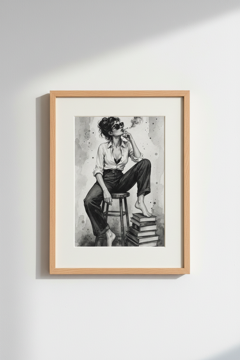 Monochrome Fashion Portrait Wall Art Print | Living Room Decor | Noir Poster