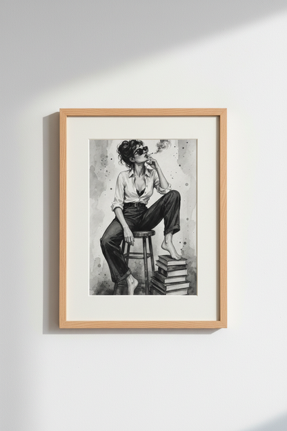 Monochrome Fashion Portrait Wall Art Print | Living Room Decor | Noir Poster
