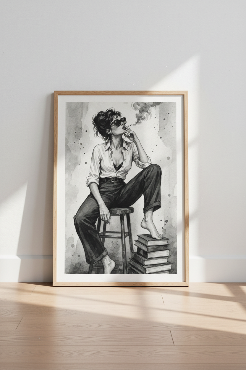 Monochrome Fashion Portrait Wall Art Print | Living Room Decor | Noir Poster
