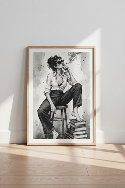 Monochrome Fashion Portrait Wall Art Print | Living Room Decor | Noir Poster