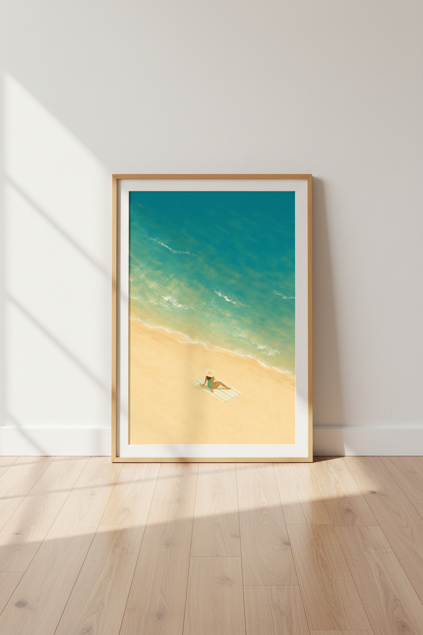 Beach Sunbathing Wall Art | Turquoise Coastal Decor | Minimalist Summer Poster