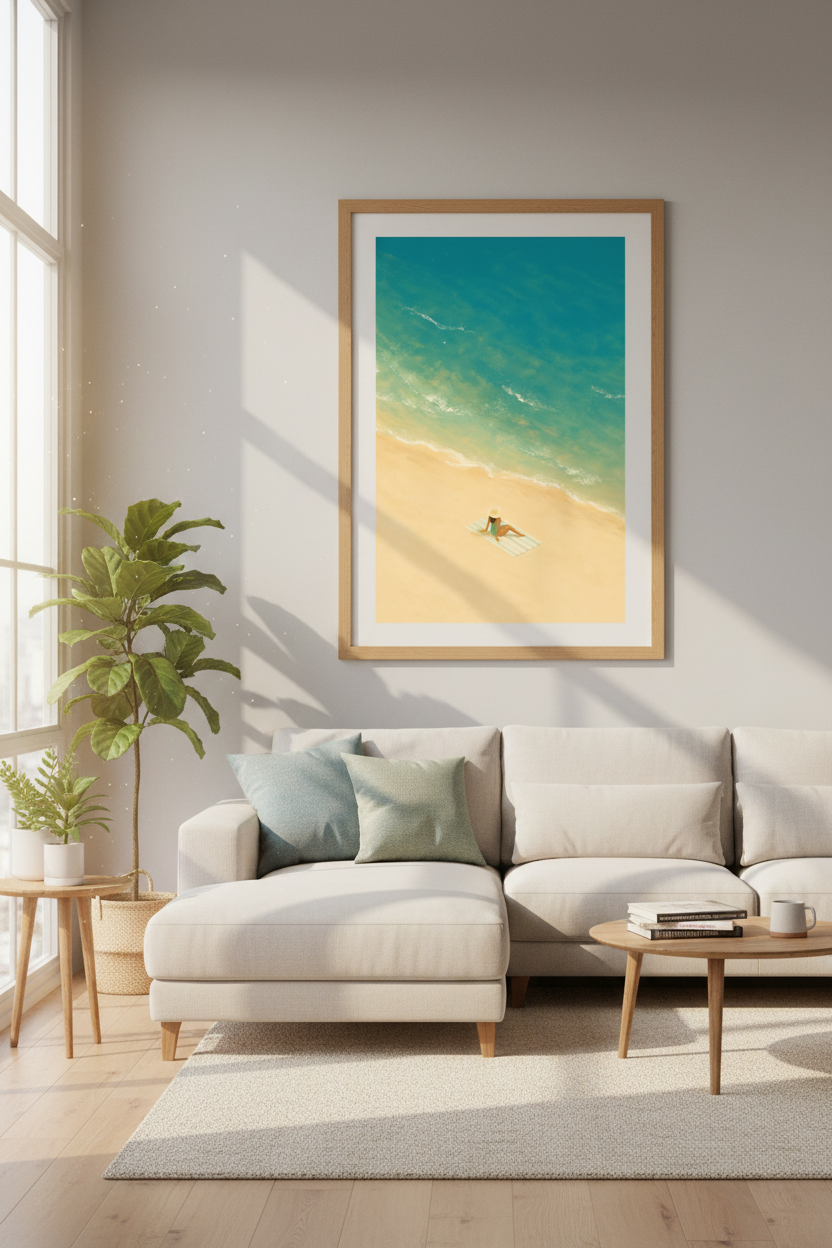 Beach Sunbathing Wall Art | Turquoise Coastal Decor | Minimalist Summer Poster