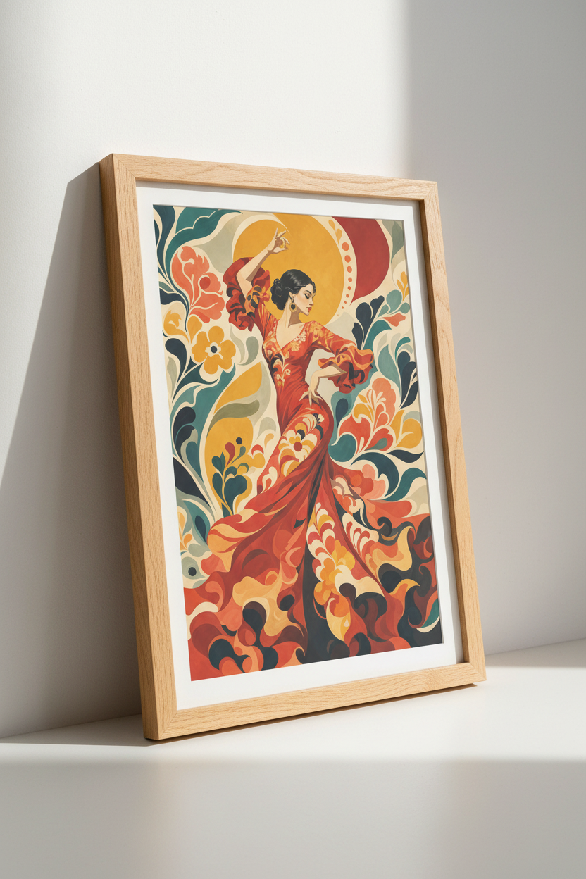 Flamenco Dancer Wall Art | Spanish Floral Retro Poster, Boho Living Room Decor