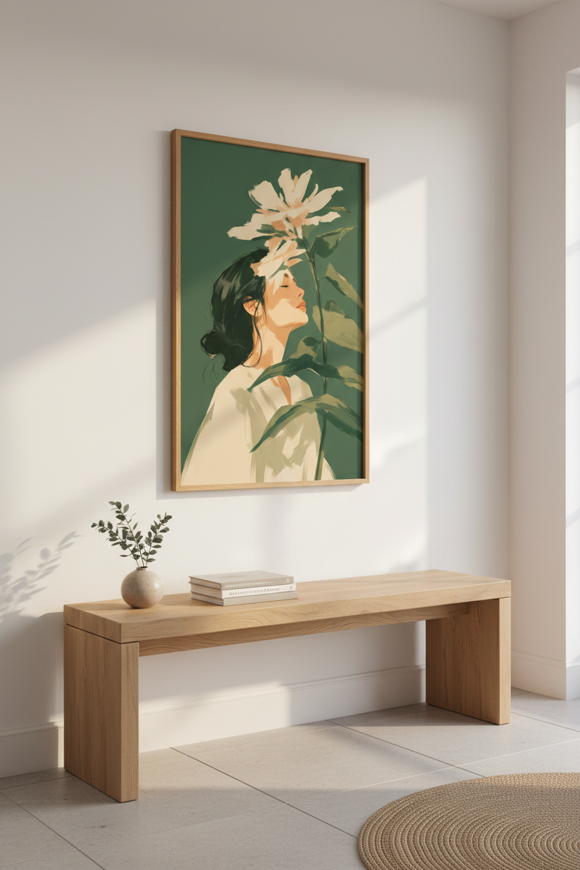 Botanical Portrait Wall Art Print | Living Room Decor | Green Aesthetic Poster
